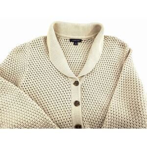Lands' End Cardigan 100% Cotton Open Weave Button Front Cardigan Womans M Ivory